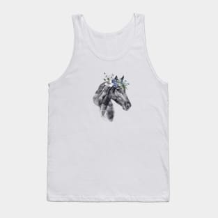 Horse Head Watercolor Portrait in Black and White Tank Top